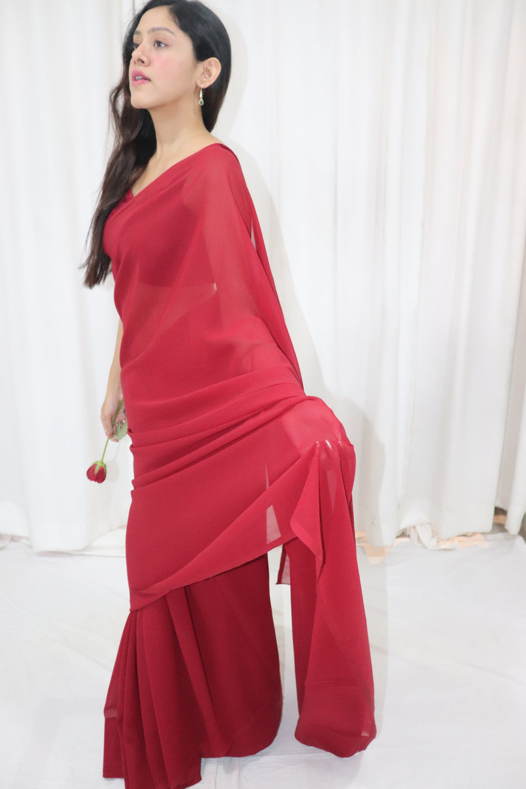 Gulab Saree- maroon georgette saree with velvet sleeveless blouse
