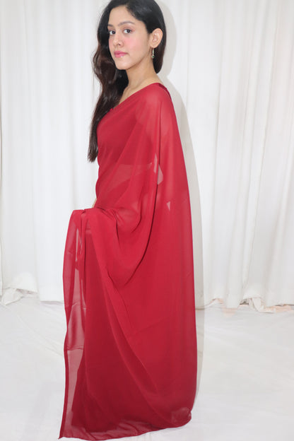 Gulab Saree- maroon georgette saree with velvet sleeveless blouse